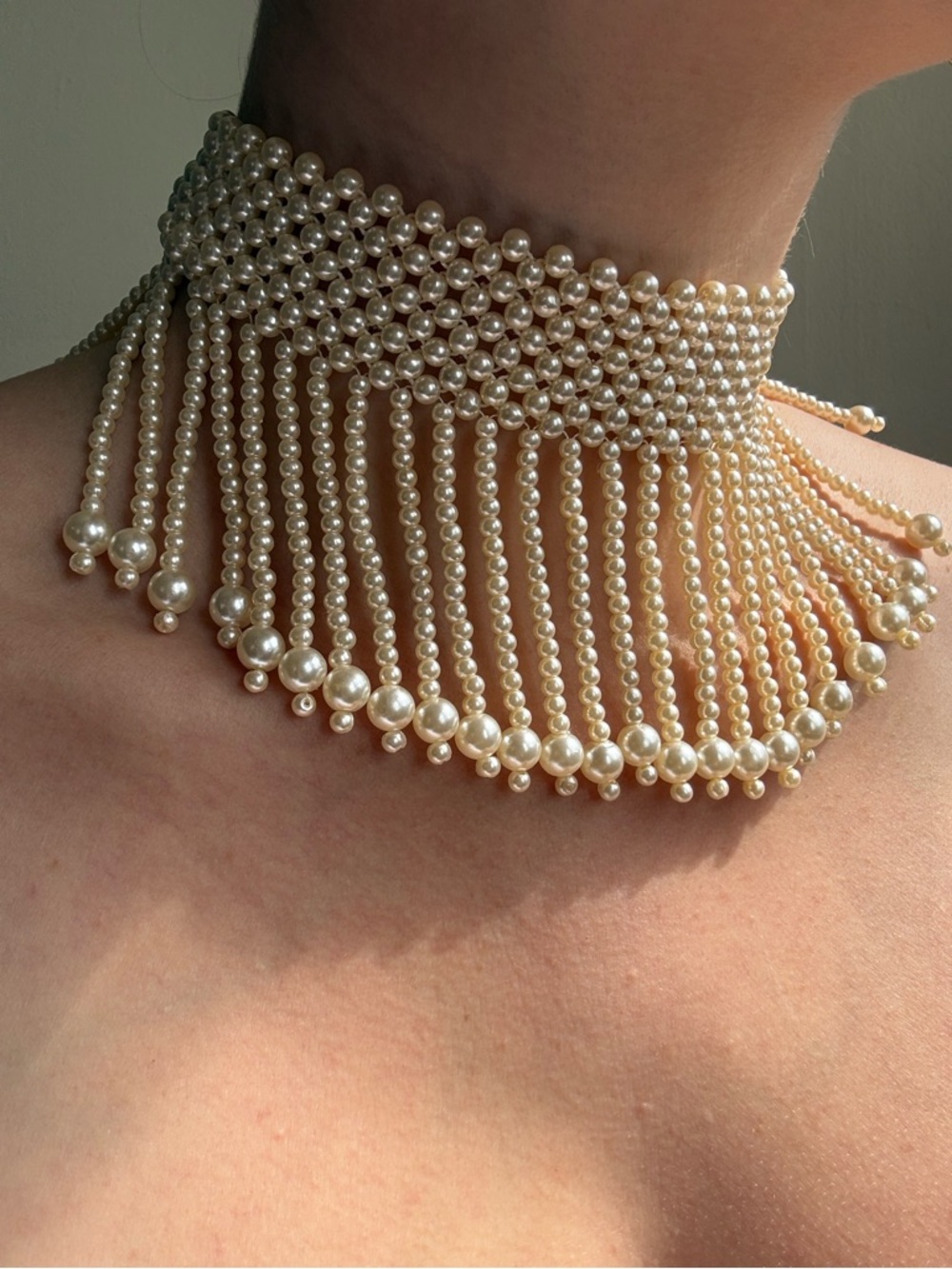Pearl Fringe Statement Choker Necklace - Ivory